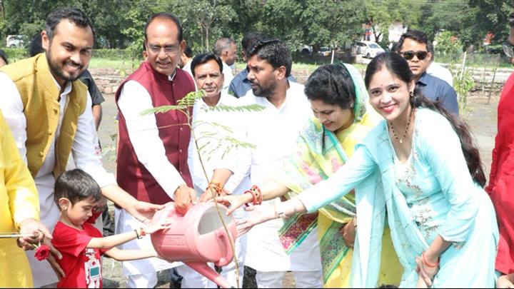 मुख्यमंत्री श्री चौहान ने पीपल, गुलमोहर और सामिया केसिया के पौधे रोपे